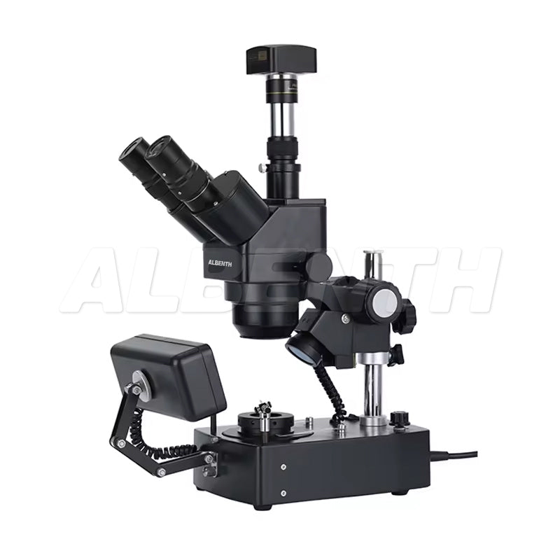 Albenth 10X-40X Jewelry Gem Trinocular Stereo Microscope on Pillar Stand 8MP USB Camera