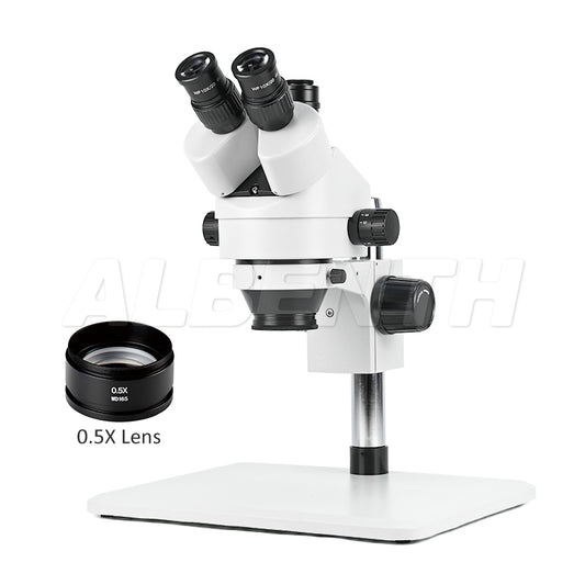 Albenth 7-45X Trinocular Zoom Stereo Microscope with Super Large Stand With 0.5X Auxiliary Lens