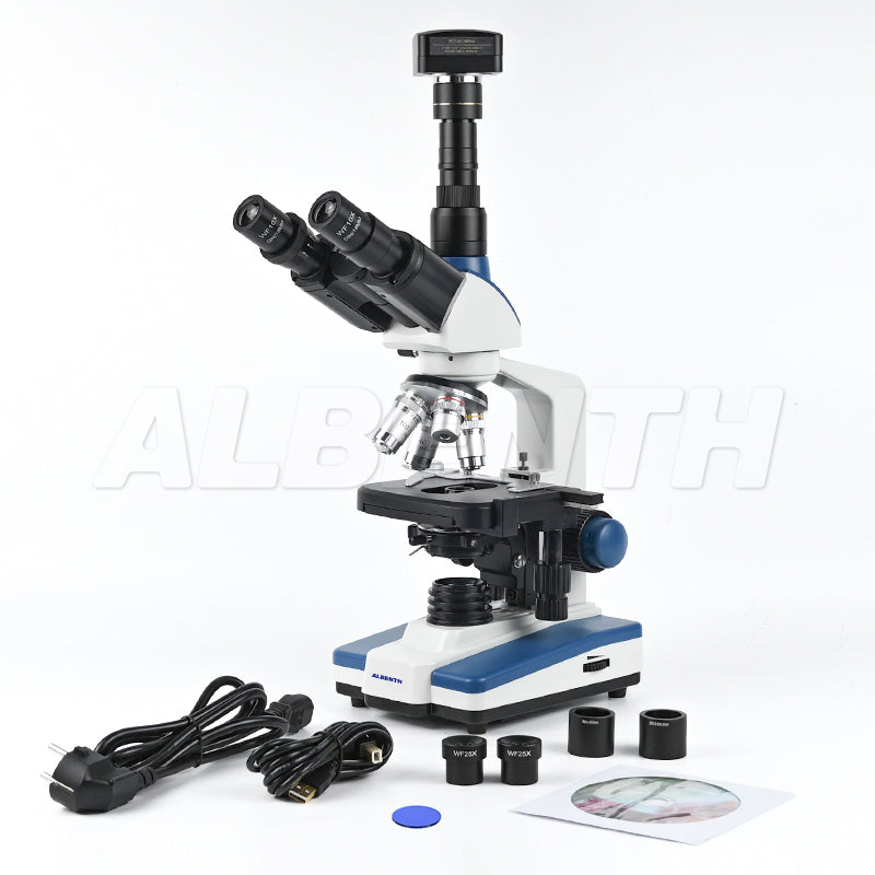 Albenth 40X-2500X Professional LED Brightfield Trinocular Digital Biological Microscope With 5.1MP USB Camera