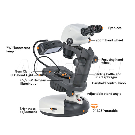 Albenth 6.5X-65X Binocular Zoom Stereo Gemological Jewelry microscope Track Stand Microscopes