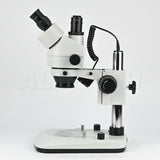 Albenth 7X-45X Trinocular Pillar Stand Zoom Stereo Microscope with 0.5X Auxiliary Lens, Top and Bottom LED Light