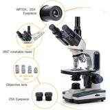 SWIFT SW350T 40X-2500X Biological Trinocular Microscope With 10X 25X Eyepieces, Mechanical Stage, Abbe Condenser