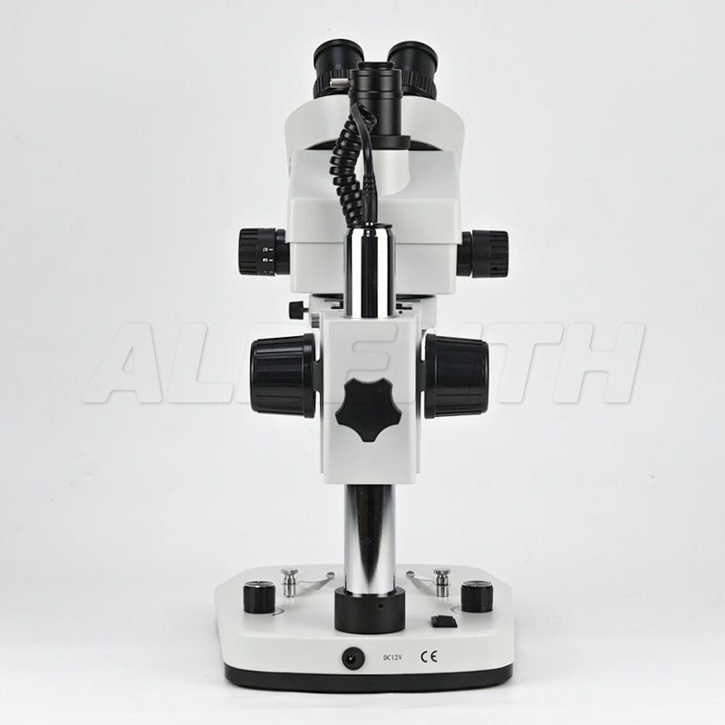 Albenth 7X-45X Trinocular Pillar Stand Zoom Stereo Microscope with 0.5X Auxiliary Lens, Top and Bottom LED Light