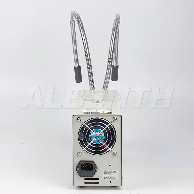 Albenth 150W Halogen Cold Fiber Dual Gooseneck Microscope Illuminator