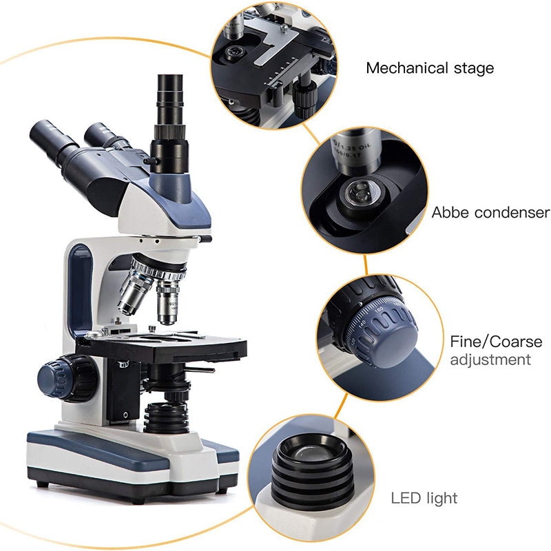 SWIFT SW350T 40X-2500X Biological Trinocular Microscope With 10X 25X Eyepieces, Mechanical Stage, Abbe Condenser