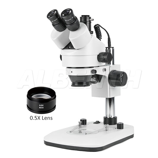 7x-45x Trinokularer Säulenständer Zoom-Stereomikroskop mit oberer und unterer LED-Leuchten