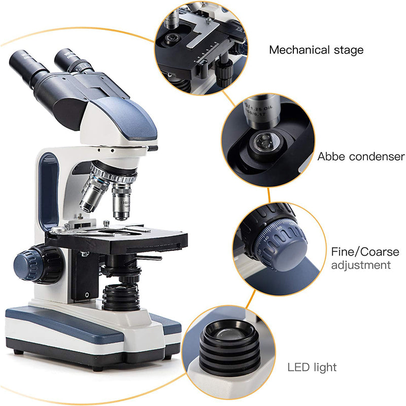 SWIFT SW350B 40X-2500X Biological Microscope With Siedentopf Binocular Head, 10X 25X Eyepieces, Mechanical Stage, Abbe Condenser