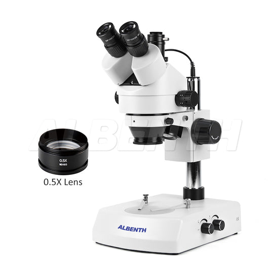 Microscopio de zoom estéreo trinocular 7x-45X con incidente y fuente de luz transmitida