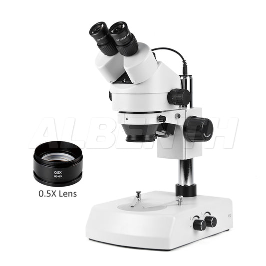 Albenth 7X-45X Binocular Stereo Zoom Microscope with 0.5X Auxiliary Lens, Incident and Transmitted Light Source