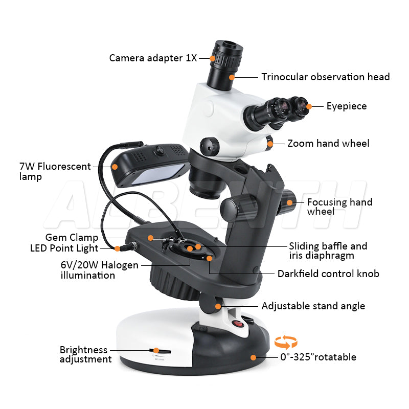 Albenth 6.5X-65X  Trinocular Zoom Stereo Gemology Jewelry microscope Microscope Track Stand Microscopes