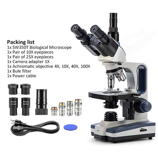 SWIFT SW350T 40X-2500X Biological Trinocular Microscope With 10X 25X Eyepieces, Mechanical Stage, Abbe Condenser