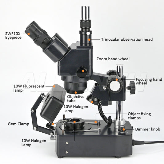 Albenth 10X-40X Jewelry Gem Trinocular Stereo Microscope on Pillar Stand