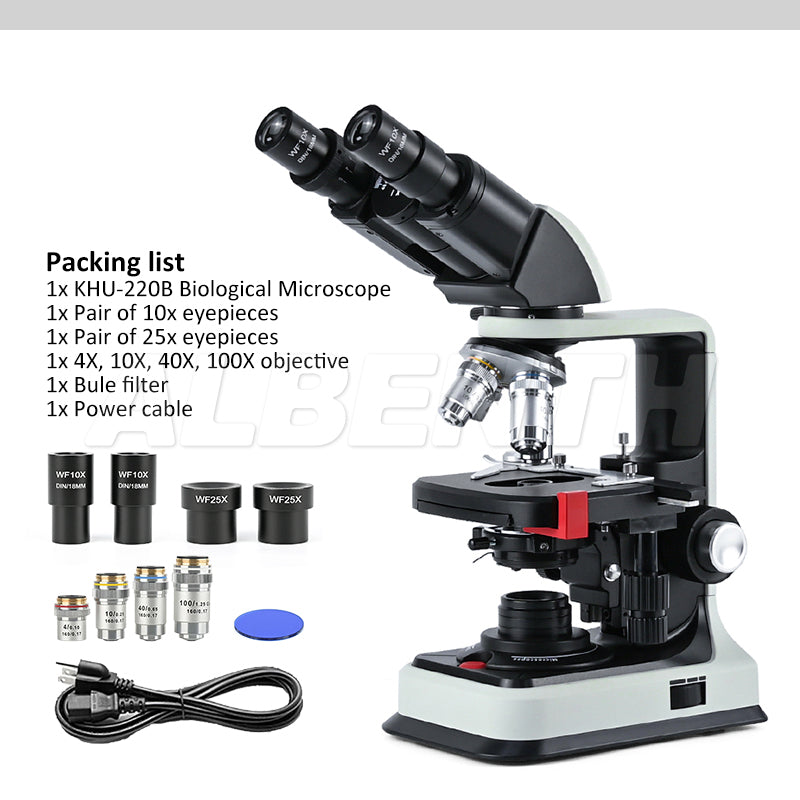 Albenth 40X-2500X Binocular Biological Microscope With LED Light for Student Children Laboratory Education Microscope