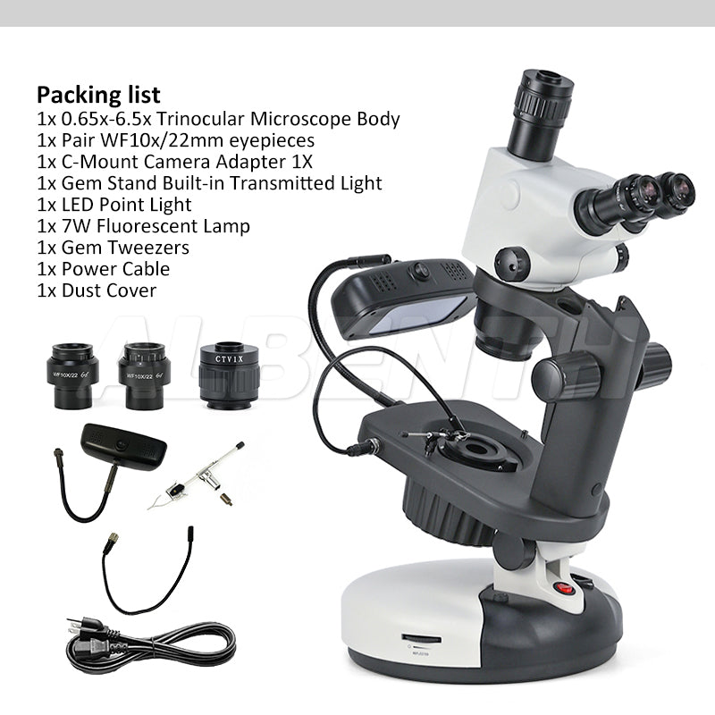 Albenth 6.5X-65X  Trinocular Zoom Stereo Gemology Jewelry microscope Microscope Track Stand Microscopes