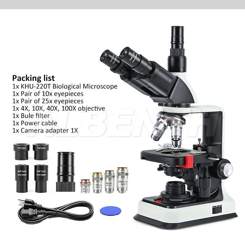 Albenth 40X-2500X Trinocular Biological Microscope With LED Light for Student Children Laboratory Education Microscope