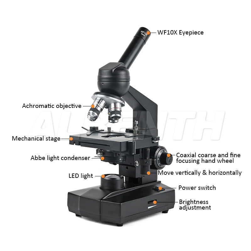 Albenth 40x-400x Monocular Biological Microscope With WF10X/16mm; WF16X Eyepiece  4X 10X 40X Objectives