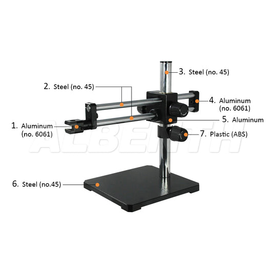 Double Arm Boom Stand for Stereo Microscopes - 76mm Focus Block